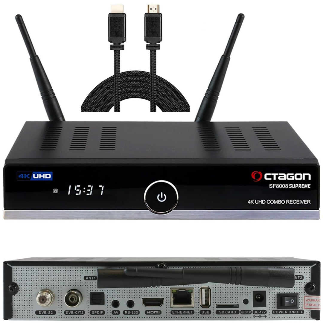OCTAGON SF8008 UHD 4K Supreme Combo Receiver + NONIC HDMI Kabel, Sat- Kabel- & DVB-T2 Receiver, E2 L