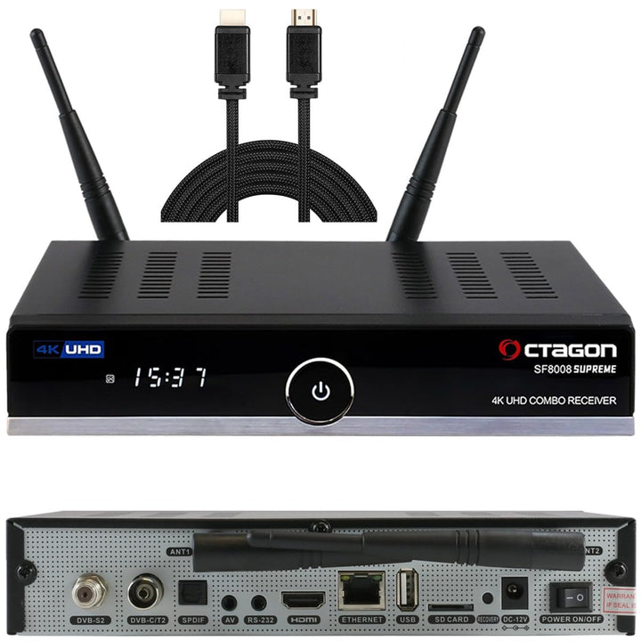 OCTAGON SF8008 UHD 4K Supreme Combo Receiver + NONIC HDMI Kabel, Sat- Kabel- & DVB-T2 Receiver, E2 L