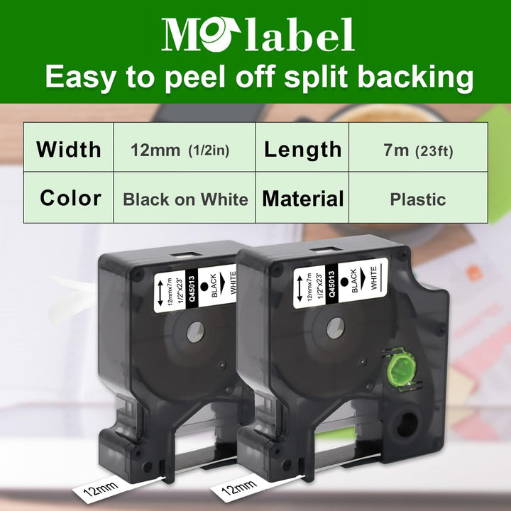 10 x Molabel Compatible Label Tape Replacement for Dymo D1 45013 S0720530 Label Tape （12 mm x 7 m） L