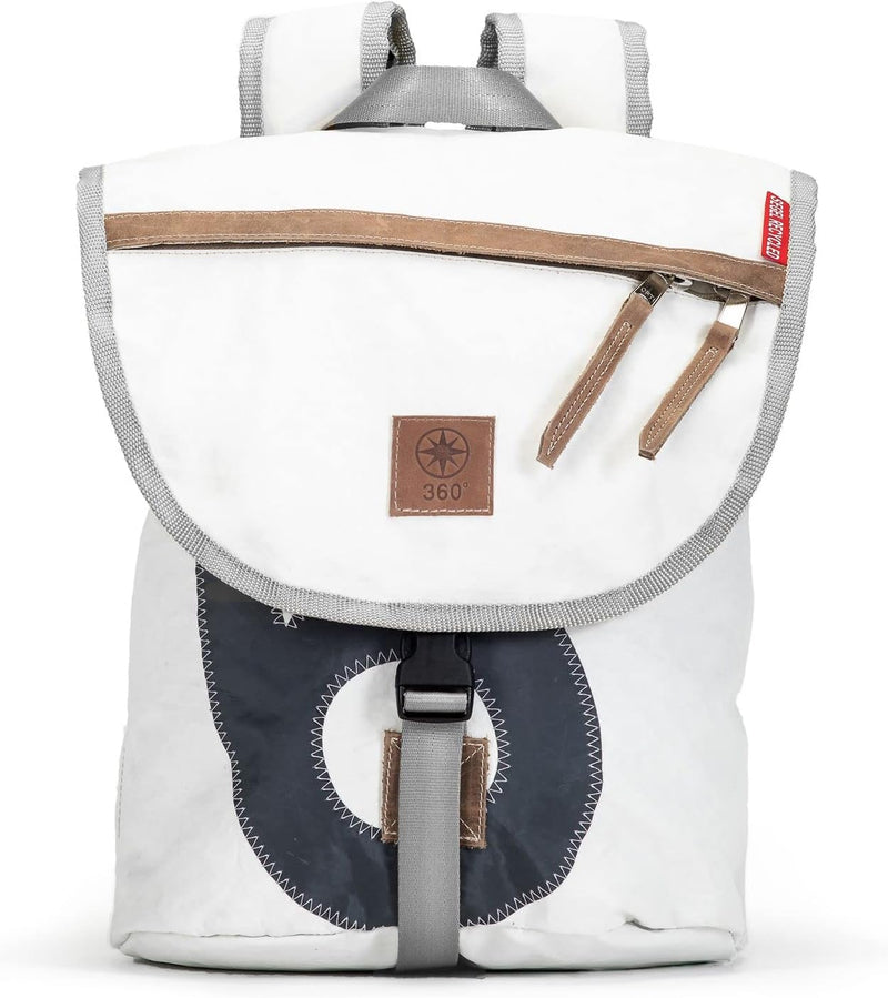 360° Rucksack Landgang Mini aus Segeltuch, Segel weiss, Zahl grau,Gurt hellgrau 2336