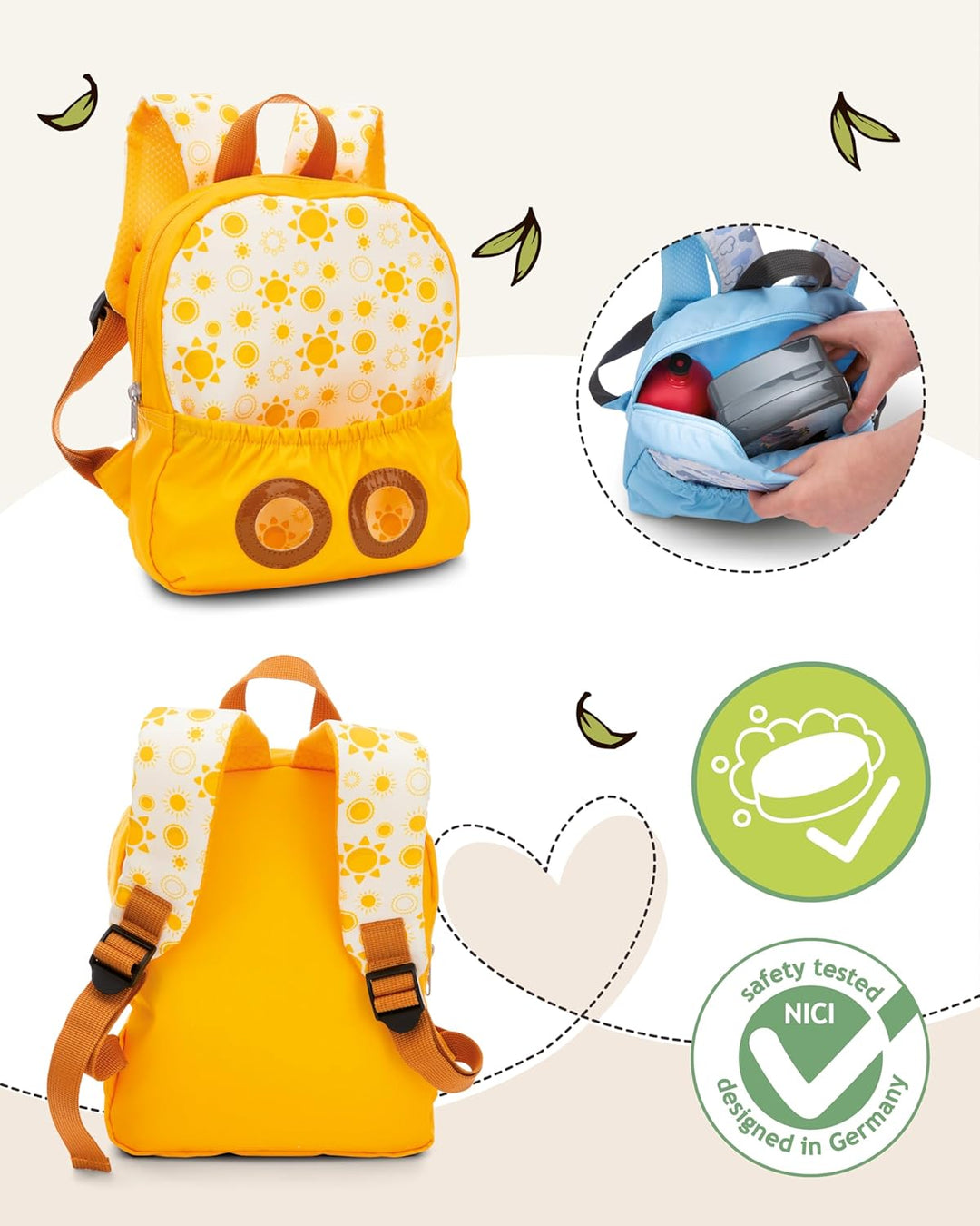 NICI Kinderrucksack gelb 2 in 1 mit Kuscheltier Koala 25cm - Kindergartenrucksack Mädchen & Jungen -