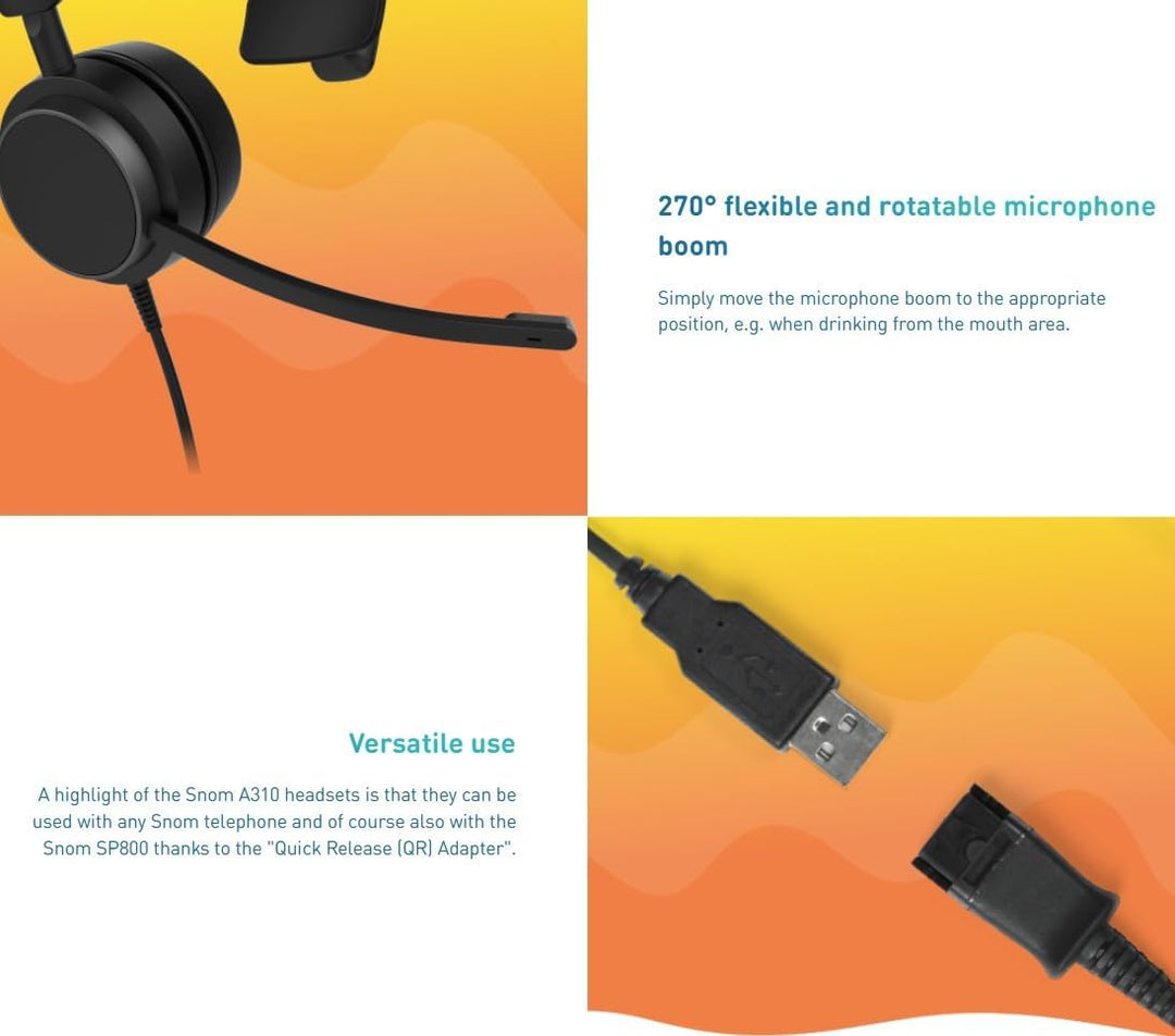 Snom A310M Professionelles Headset für Call Center - Monauraler Kopfhörer mit HD-Audio und Geräus