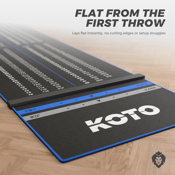 KOTO - Oche Carpet Checkout Dartmatte 285 x 80 cm + Oche Inkl. Score Indikator, Rutschfeste Teppich