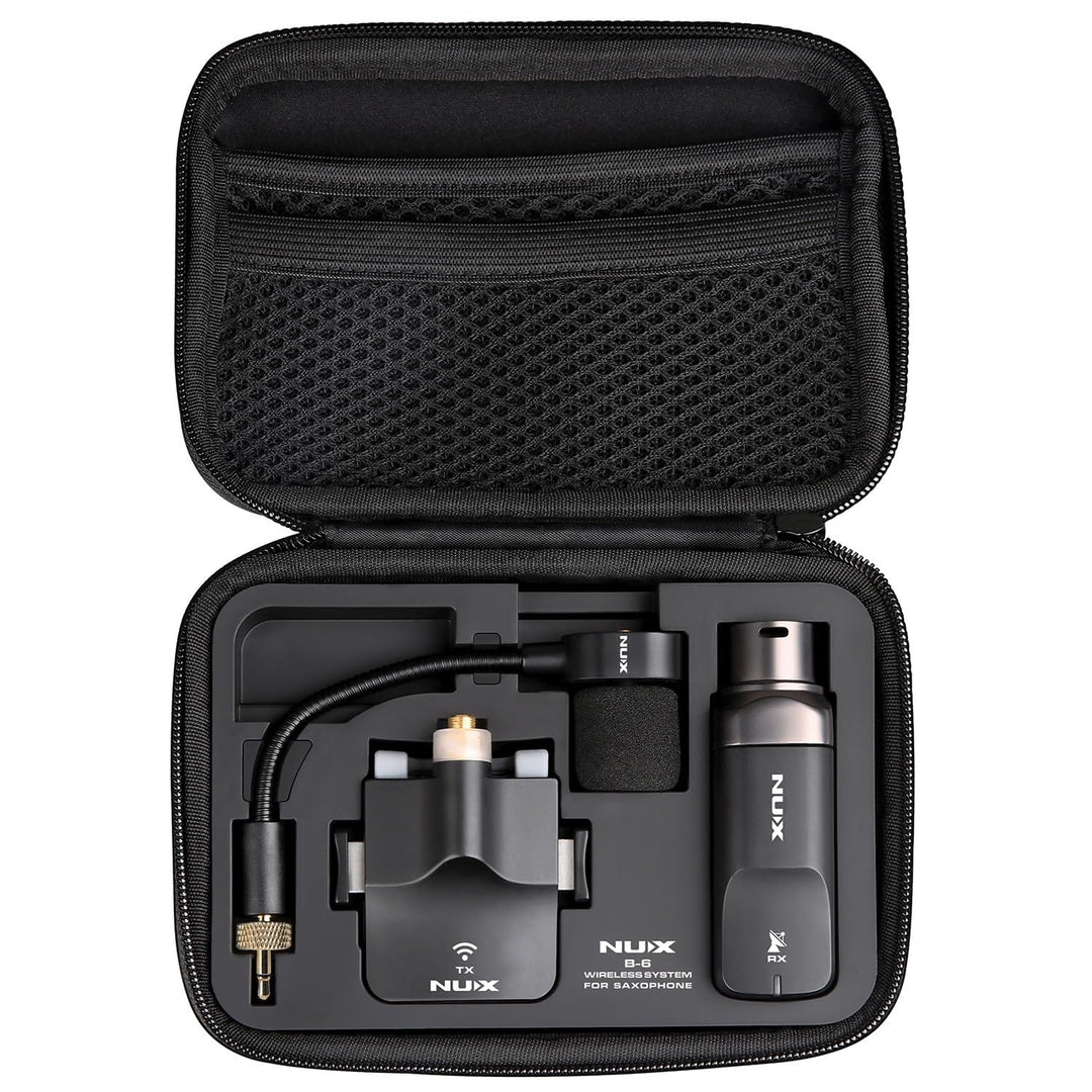 NU-X | B-6 Kabelloses Saxophon-Mikrofonsystem - 2,4 GHz Clip-On-Sender mit Schwanenhalsmikrofon und