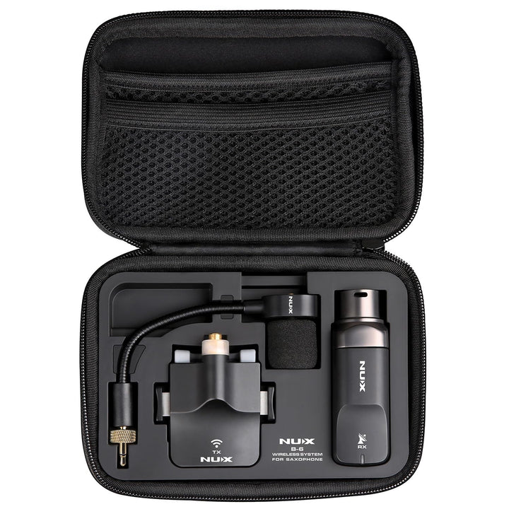 NU-X | B-6 Kabelloses Saxophon-Mikrofonsystem - 2,4 GHz Clip-On-Sender mit Schwanenhalsmikrofon und