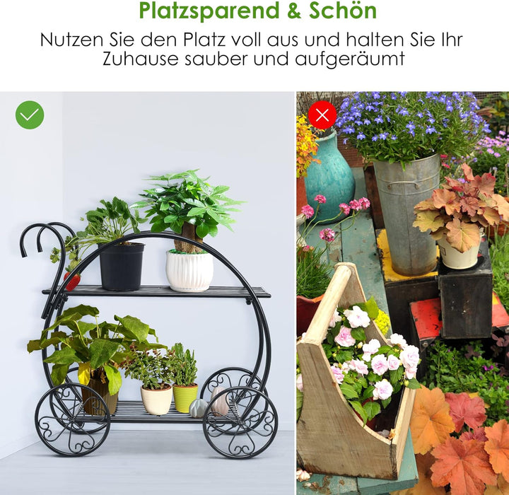 COSTWAY Pflanzenregal Blumenregal 2-stufig, Blumenständer freistehend, Blumentreppe Metall, Pflanzen