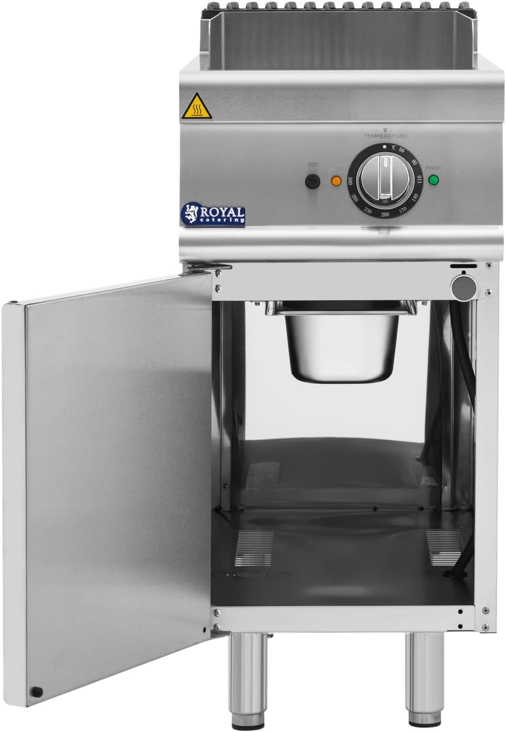 Royal Catering Elektro-Grillplatte mit Unterschrank Pro 730 Series 5,4 kW Grillplatte aus Chromstahl