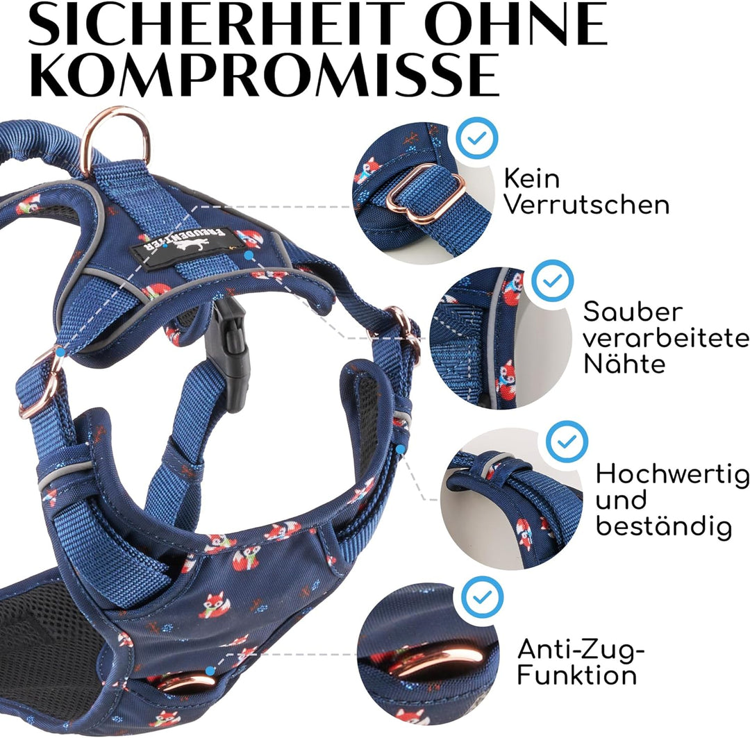 FREUDENTIER® atmungsaktives Hundegeschirr - komfortabel gepolstert - Let’s get Foxy Kollektion - 100
