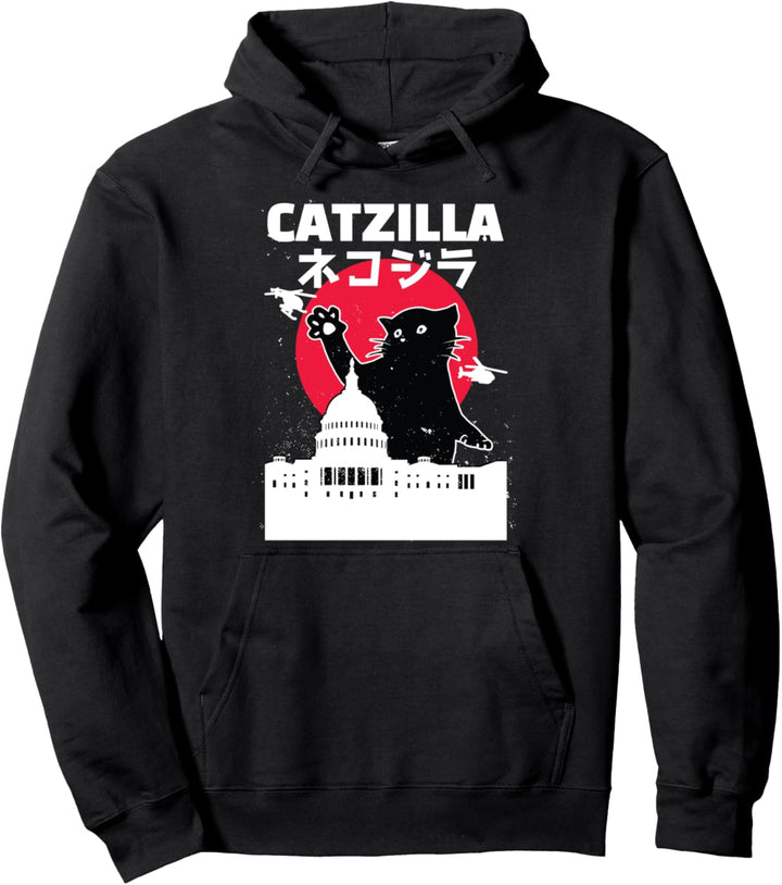 Catzilla Katze japanische Vintage Retro Stadt Pullover Hoodie
