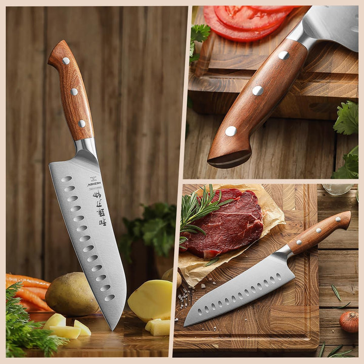 HEZHEN Rostfreier Stahl Santokumesser German 1.4116 Stahl Kochmesser, Geschmiedet Japanischer Stil G