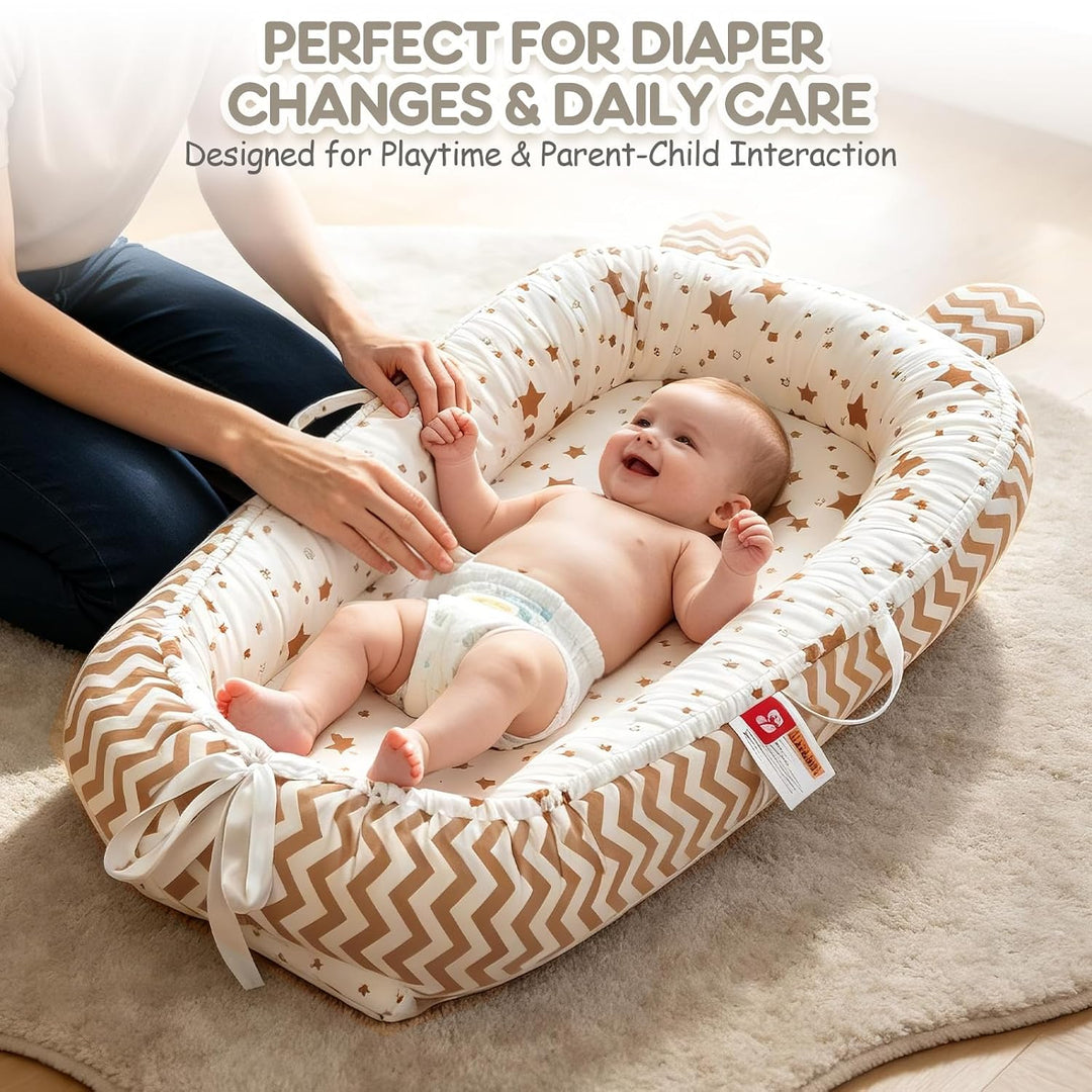 Soontrans Babynest für Neugeborene mit Kordelzug &amp; Tragetasche (Sterne) | Nestchen Baby Geborgenheit