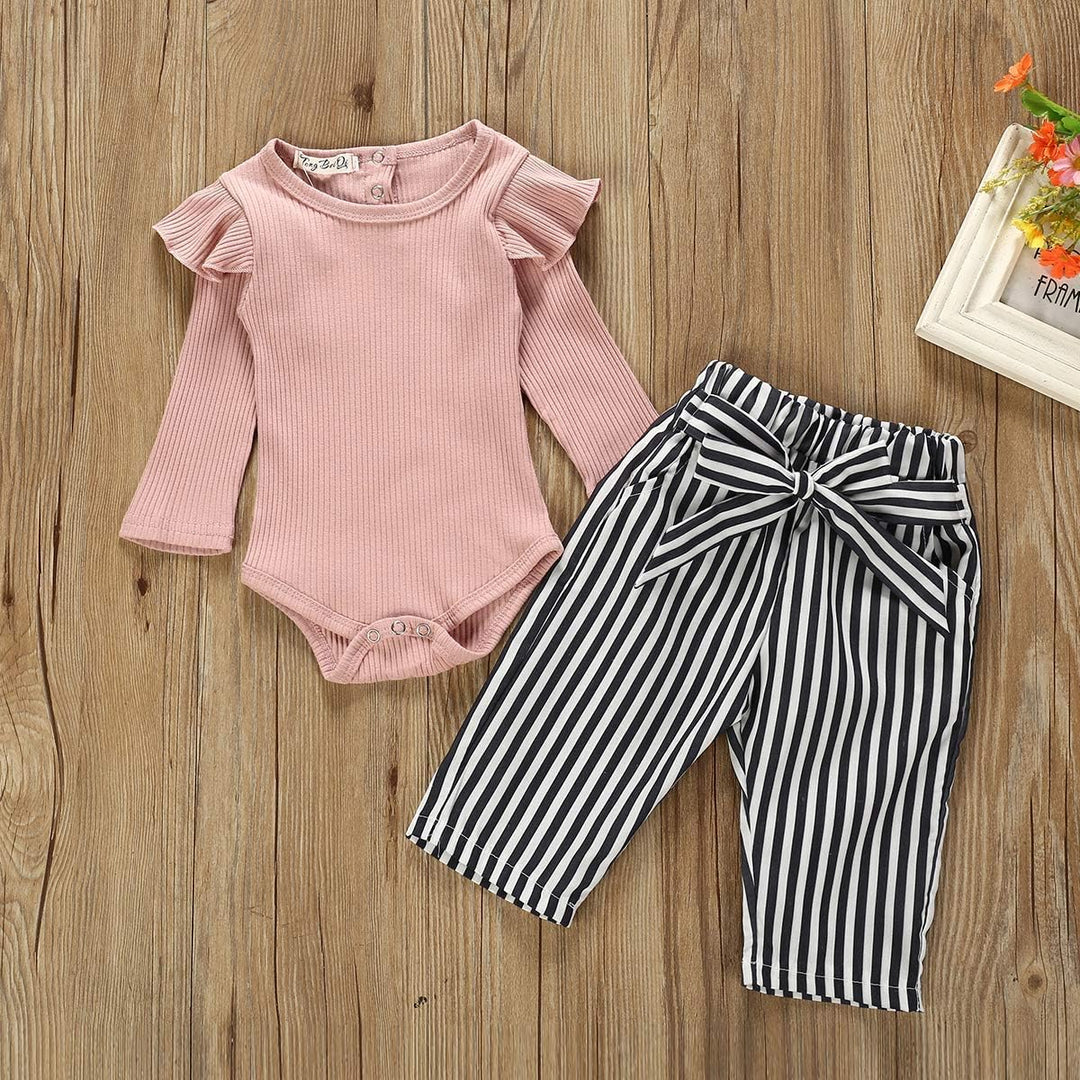 Neugeborenes Baby Mädchen Kleidung Rüschen Strampler + Schleife Denim Hosen Outfits Set 9–12 Monate