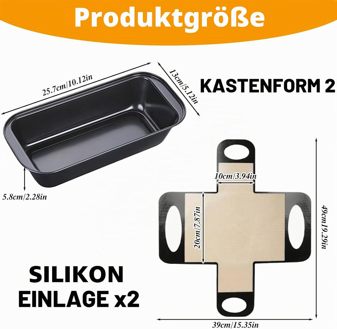 2 Stück Brotformen Zum Backen 25.7×13×5.8cm, mit Backmatte Einleger Für Backofen, Brot Backform 2er