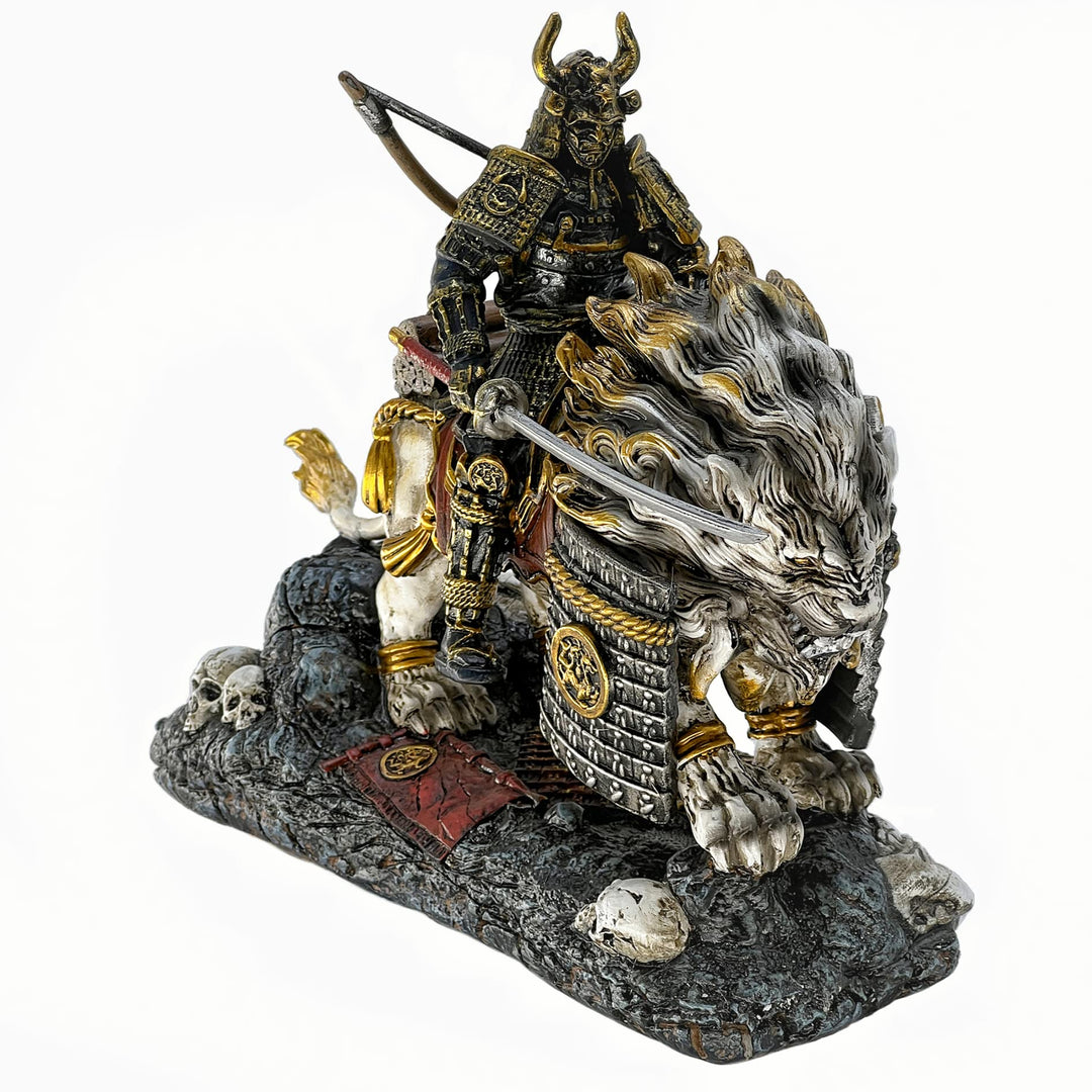 LOOYAR Mittelalterlicher antiker weisser Löwe Samurai Krieger Harz Statue Ornament Figur Basteln für