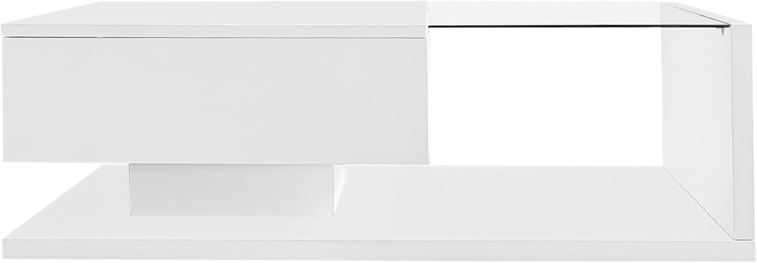 Merax Wohnzimmertisch, LED Couchtisch mit Schubladen, Hochglanz Kaffeetisch mit Stauraum, Modern Cof