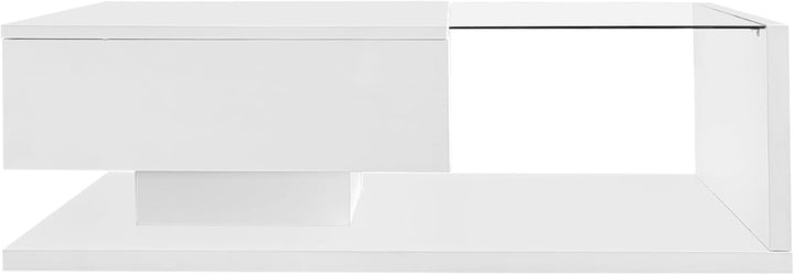 Merax Wohnzimmertisch, LED Couchtisch mit Schubladen, Hochglanz Kaffeetisch mit Stauraum, Modern Cof