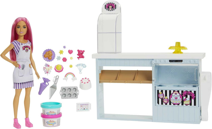 Barbie HGB73 - Tortenbäckerei Spielset mit Puppe (30 cm), Bäckerei, Kuchenherstellungsfunktion, +20