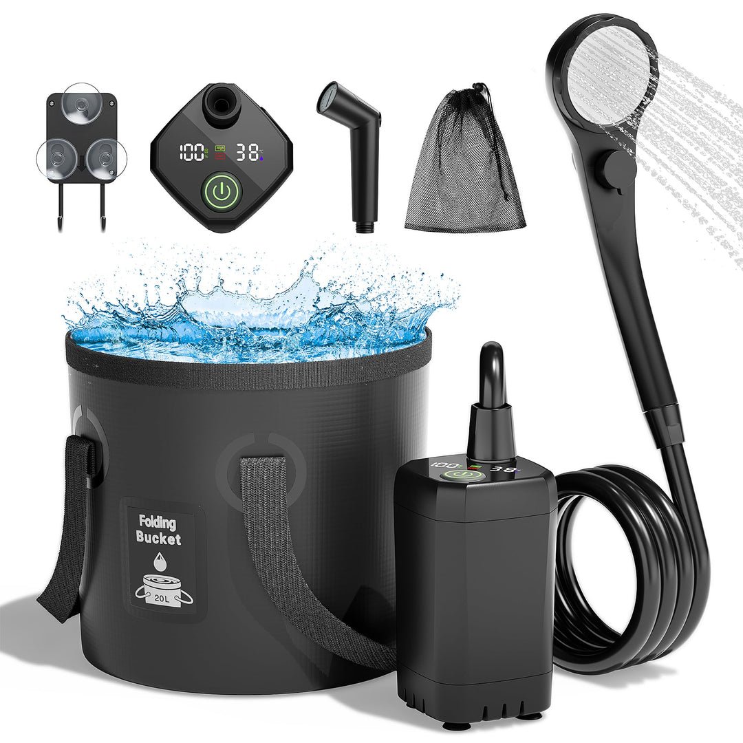 Mytrix 2024 Upgraded Portable Camping Shower Full Set, 6000mAh Rechargeable Power Suction Pump with