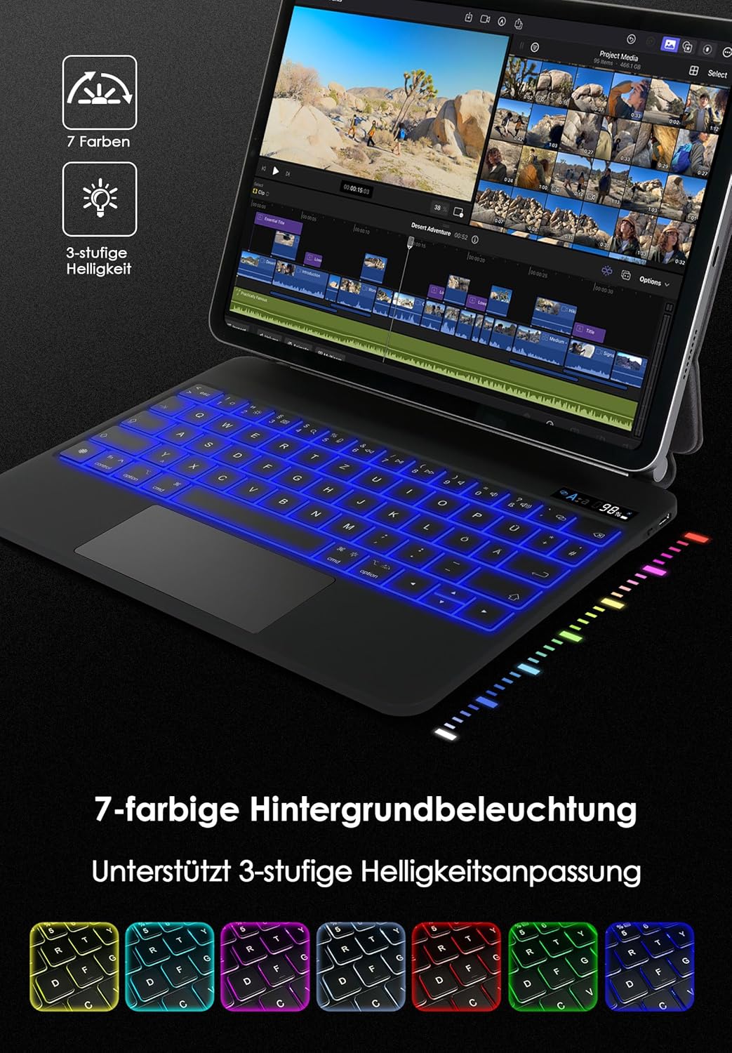 SOPPY Bluetooth Tastaturhülle mit Trackpad für iPad A16 11 Gen. 2025(A3354/A3355/A3356), 10,9 Zoll i
