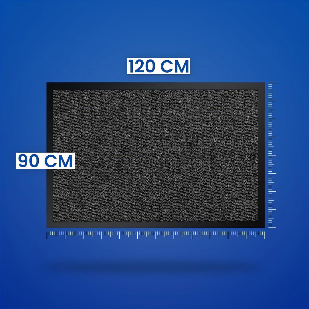 Hochwertige Fussmatte Grau-Schwarz 90x120 gross für Innen &amp; Aussen - Schmutzfangmatte rutschfest, wa