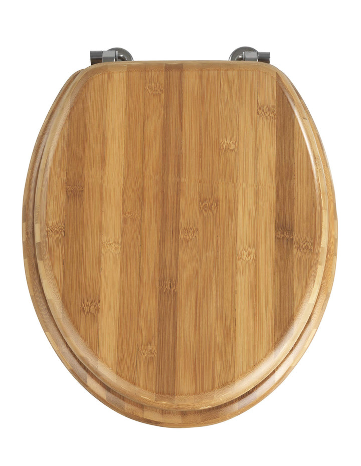 WENKO WC-Sitz Bambus, Toilettensitz aus echtem Bambus, WC-Deckel mit rostfreien Edelstahl-Scharniere