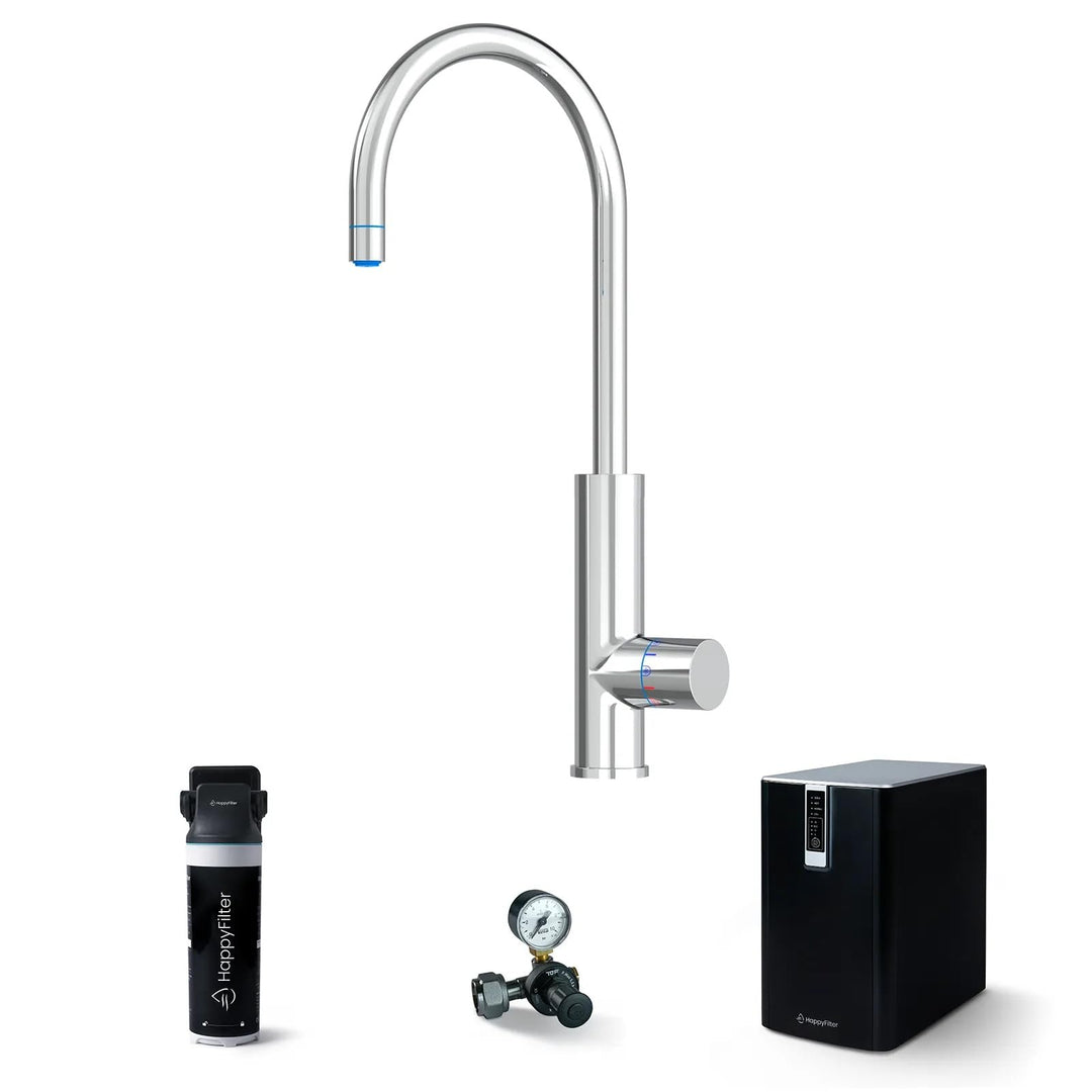 HappyFilter FizzRed Wassersprudler Wasserkocher | gekühlt | gesprudelt | kochend| 3in1 Chrom Wasserh