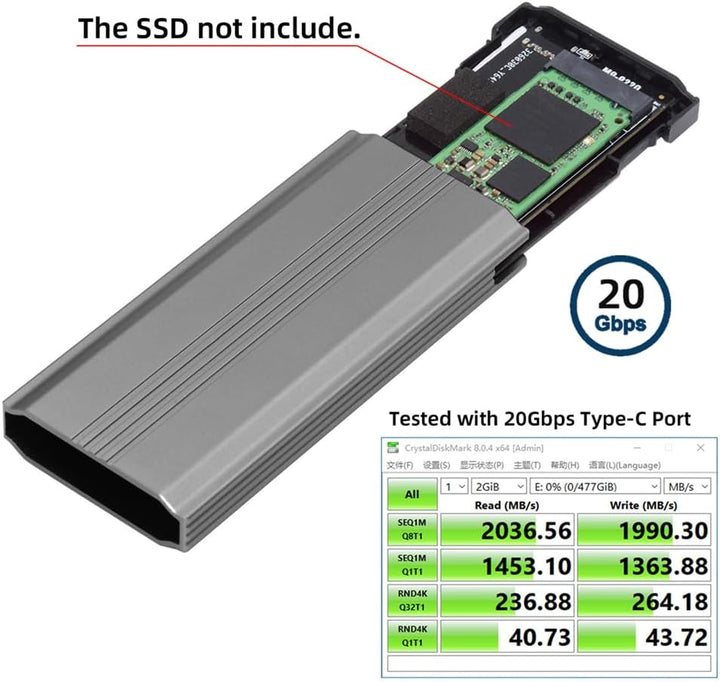 Xiwai 20 Gbit/s USB-Adapter-Lesegerät Typ-C USB 3.2 USB4 auf M-Key M.2 NGFF NVME SATA SSD PCBA Gehäu