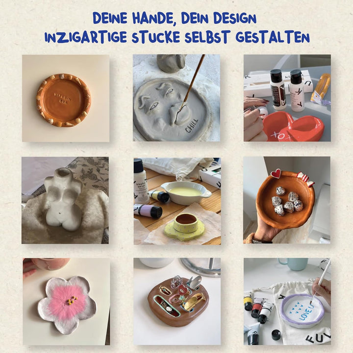 KLAYFUL Ton Töpferset für Anfänger für zu Hause - Lufttrocknend. Das Kit enthält: 3 kg weissen Ton,