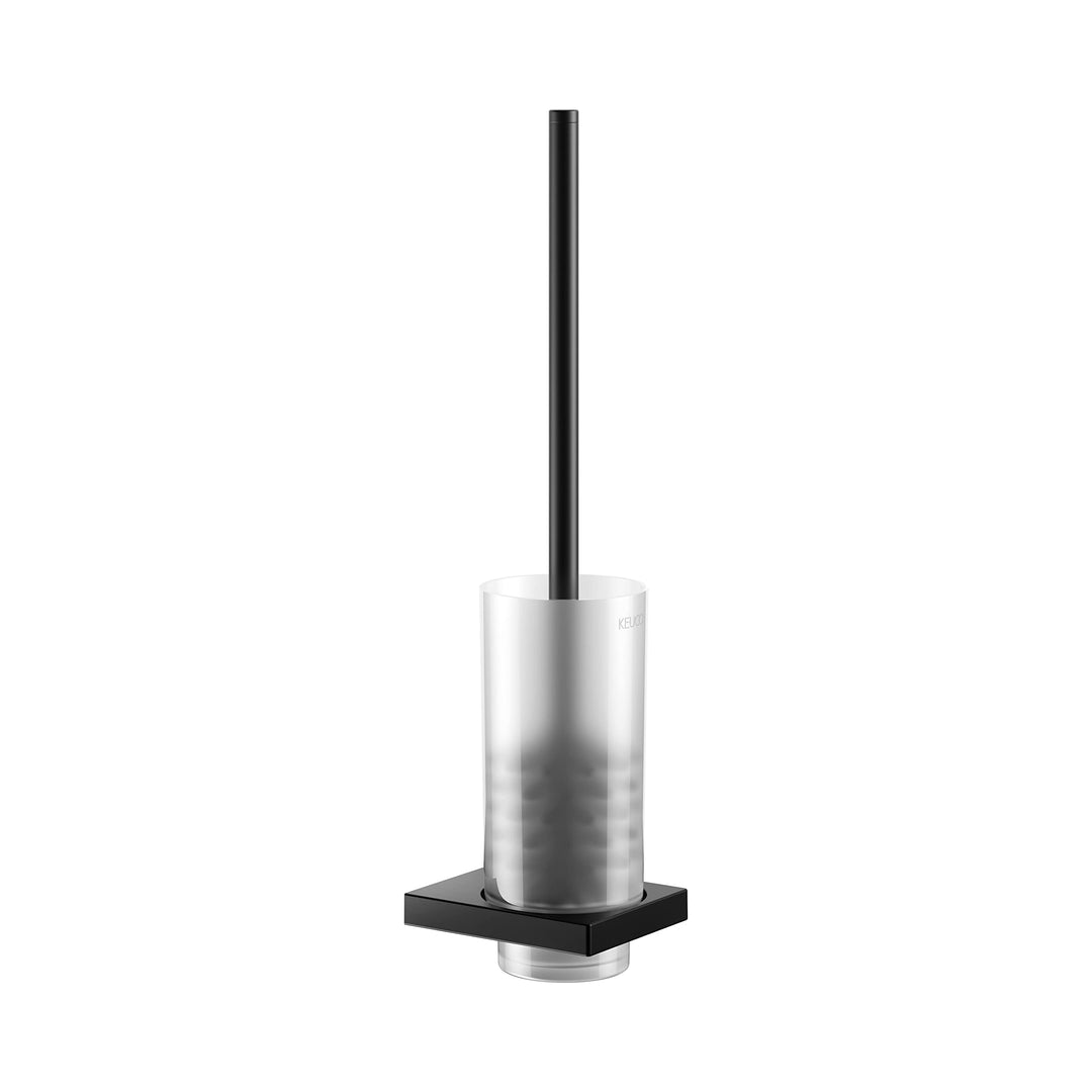 KEUCO Toilettenbürsten-Garnitur aus Kristall-Glas matt und Metall schwarz-matt, Wandmontage, WC-Bürs