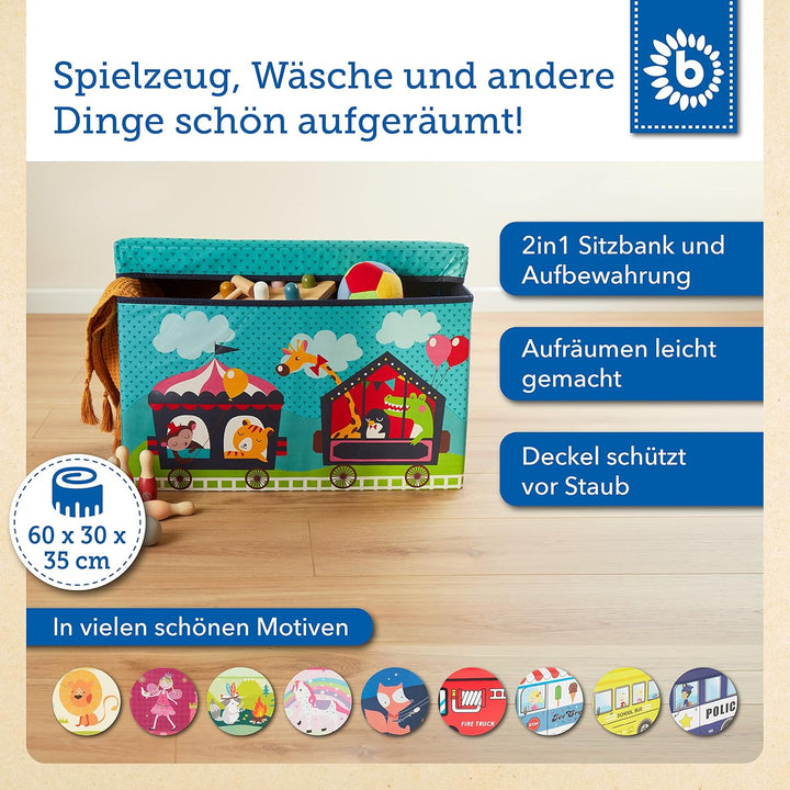 Bieco Aufbewahrungsbox mit Deckel Kinder Zirkus, faltbar, Sitzhocker mit Sitzgelegenheit, und Polste