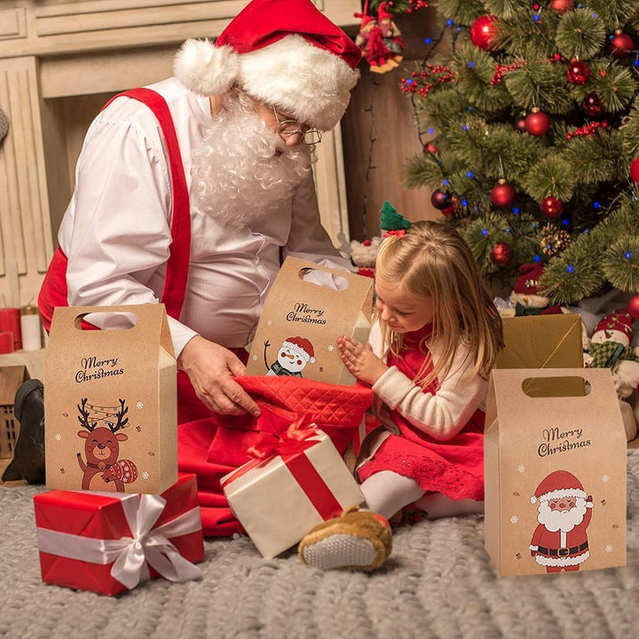 Gavbulie Geschenktüten Weihnachten, 24 Stück Weihnachtstüten, mit Griff, Papiertüten Geschenke Deko,
