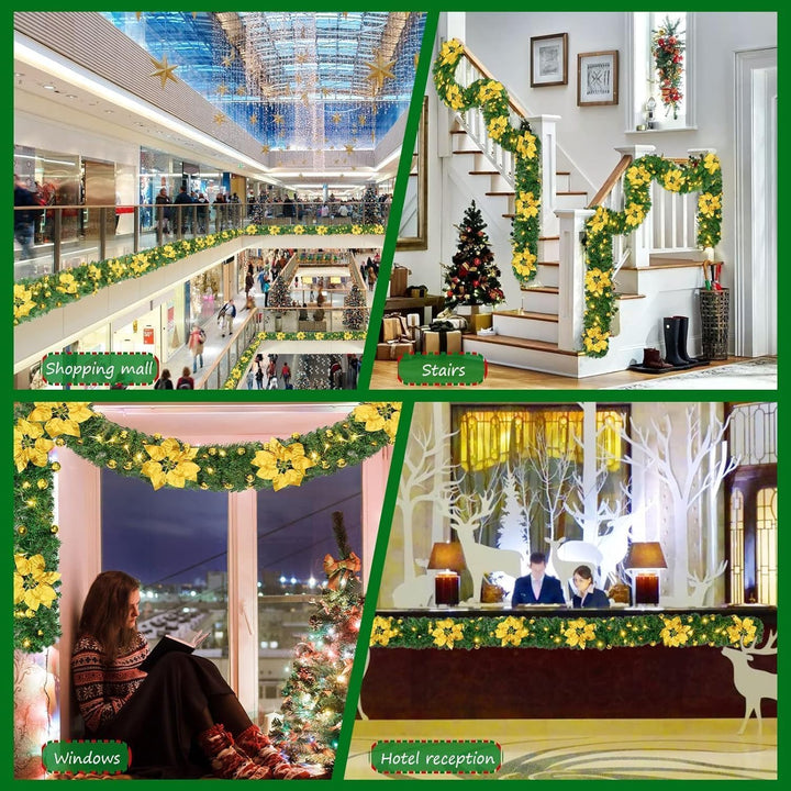 SHAVINGFUN Weihnachtsgirlande,2.7M/9Ft Weihnachtsgirlande mit Beleuchtung,Vorbeleuchteter Künstliche