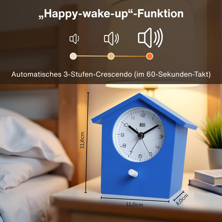 KOOKOO EarlyBird Blau, Wecker mit Vogelmelodie (Originalaufnahme) oder Dreiklangton, Blau