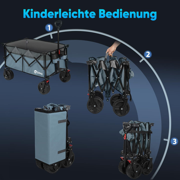 Sekey XXL Plus Bollerwagen Faltbar mit Bremsen 200L 200KG Belastbar, Extra Breite Reifen All Terrain