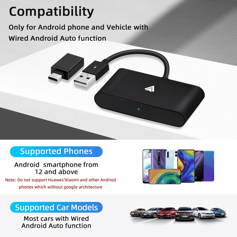 Mcbazel Android Auto Wireless Adapter, Datenübertragung 5 GHz, Auto Connect mit Typ-C-Adapter, Konve