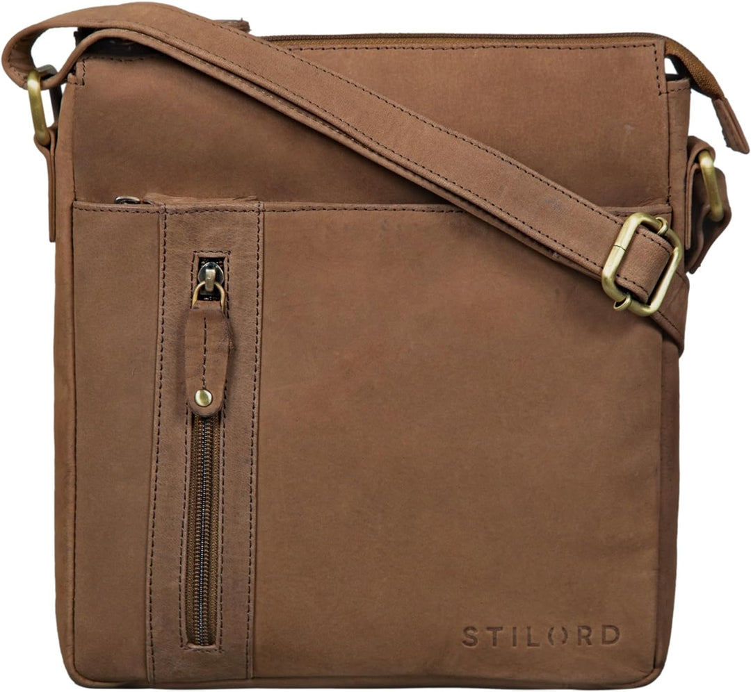 STILORD 'Brady' Messenger Bag Leder Braun klein Umhängetasche Schultertasche für iPad 10,1 Zoll Tabl