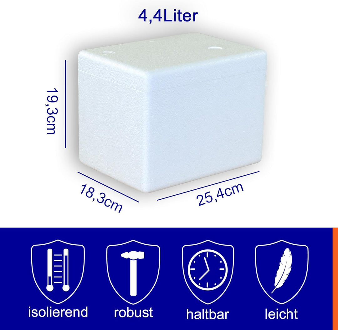 Styroporbox 4,41 Liter mit Deckel | Thermobox Innenmass: 21 x 14 x 15 cm | Isolierbehälter in weiss