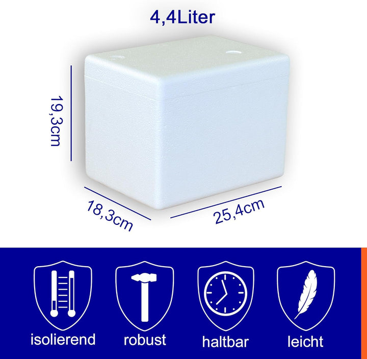 Styroporbox 4,41 Liter mit Deckel | Thermobox Innenmass: 21 x 14 x 15 cm | Isolierbehälter in weiss