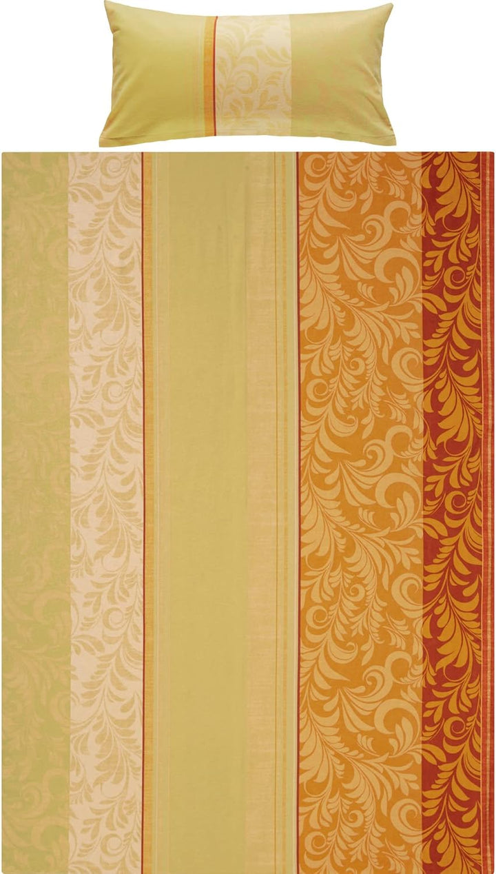Erwin Müller Flanell Bettwäsche, Bettgarnitur mit eleganten Ranken gelb-orange Grösse 40x80 cm / 135