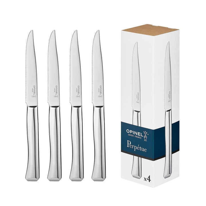 Opinel Schachtel mit vier Tafelmessern Perpétue aus Edelstahl, leicht zu reinigen, gut für Fleisch u