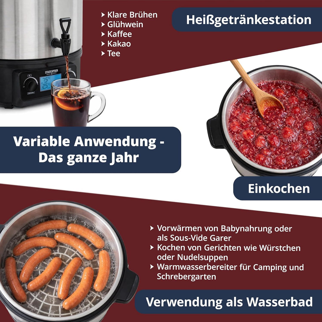 Stagecaptain GWK-27D Glühweinkocher - Digitaler Einkochautomat mit 27 Liter - LCD-Anzeige - 2000 Wat
