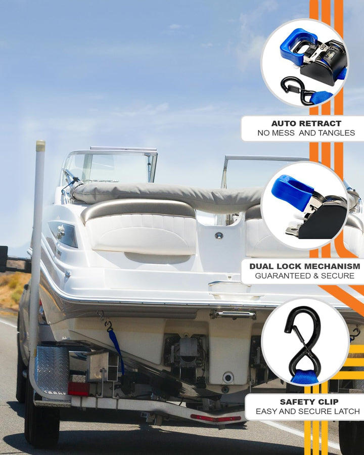 Strapinno 2 x einziehbare Ratschengurte aus Edelstahl (4,5 cm x 1,2 m), Heckspanngurte für Bootsanhä