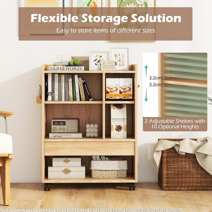 GIANTEX Rollcontainer, Bücherregal mit Schubladen, Rollen & Haken, 63,5 x 30 x 84,5 cm Aktenschrank