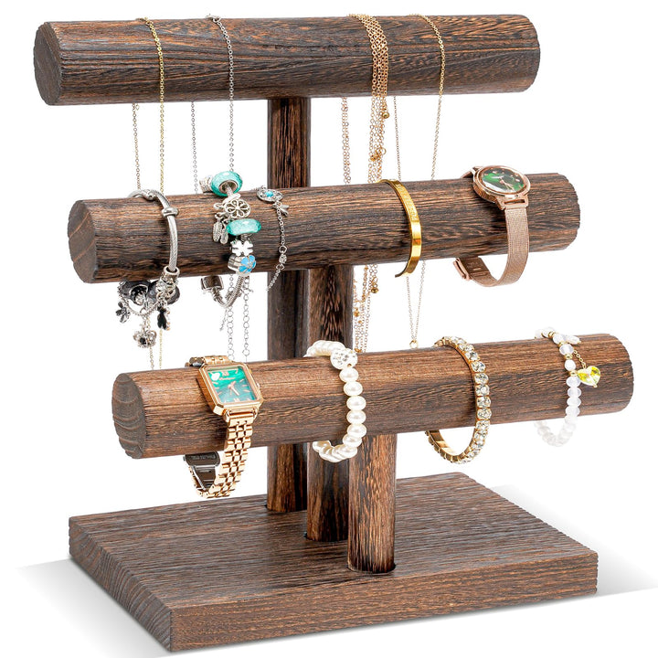 ProCase 3 Etagen T-Form Armbandhalter aus Holz, Abnehmbare Armband Halterung Schmuckhalter Armbänder