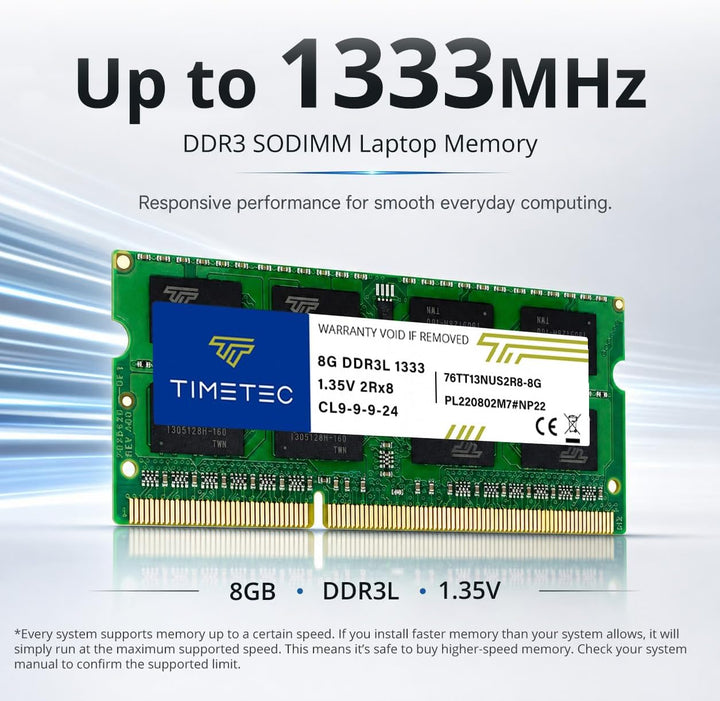 Timetec 32GB KIT(4x8GB) DDR3 / DDR3L 1333 MHz PC3-10600 Non-ECC Ungepuffert 1,5 V / 1,35 V CL9 2Rx8
