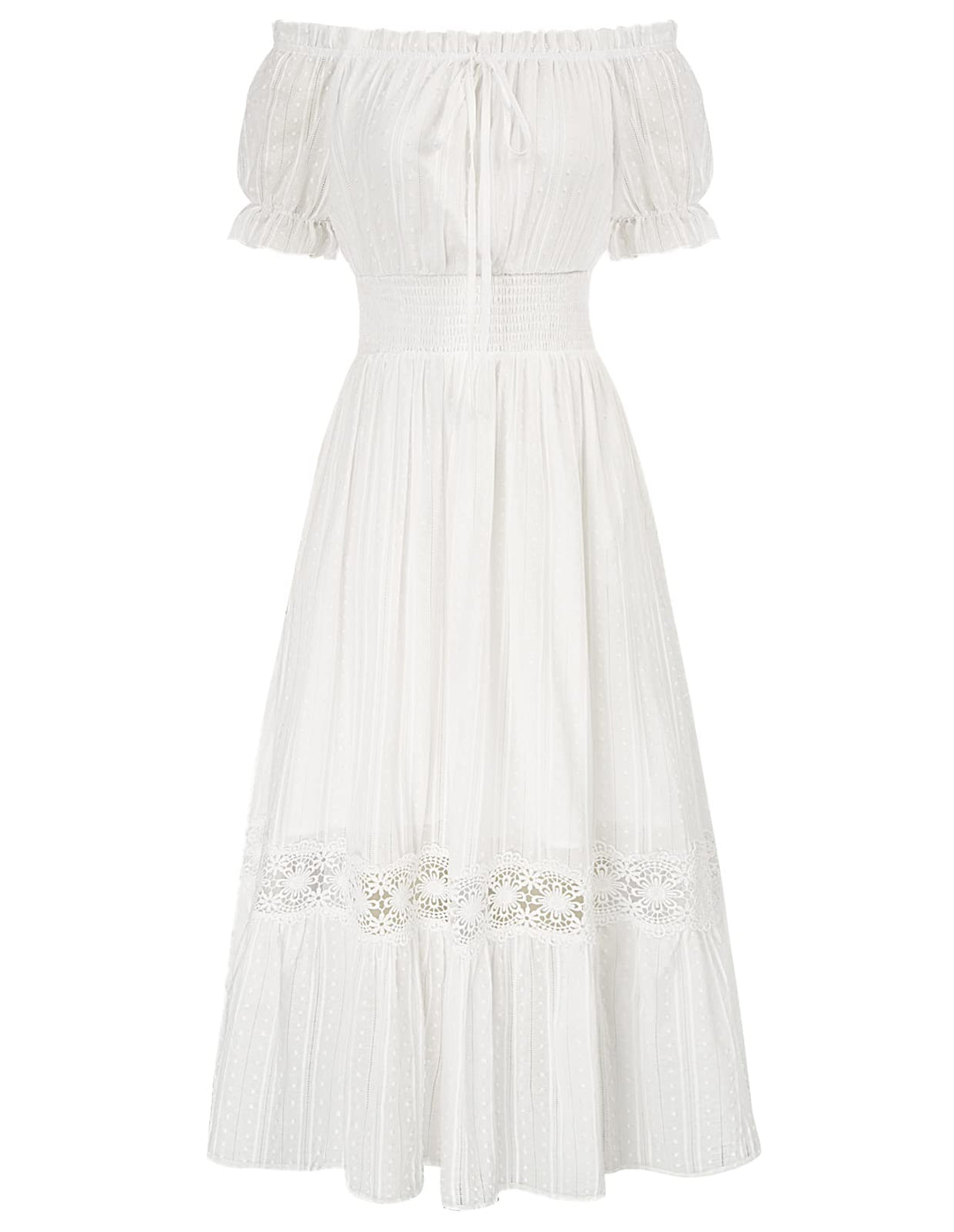 SCARLET DARKNESS Damen Renaissance Kleider Schulterfrei Puffärmel Gesmokte Taille Baumwollkleid M Be