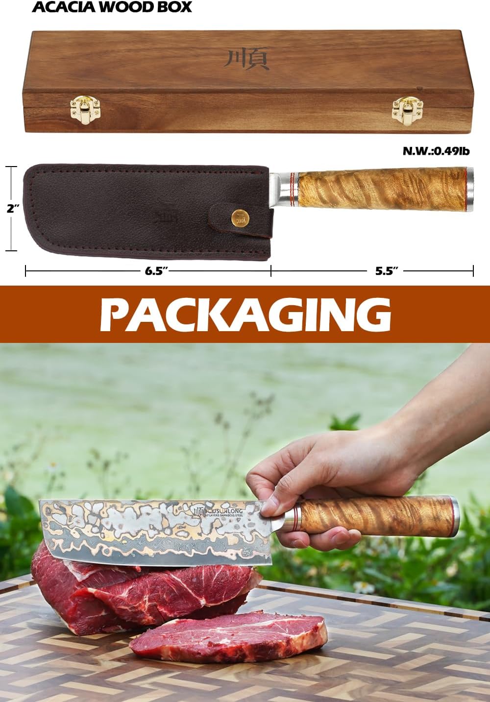 YOUSUNLONG Nakiri Messer asiatische Gemüsemesser 175mm - Ultra Sharp -japanische handgefertigte Kupf