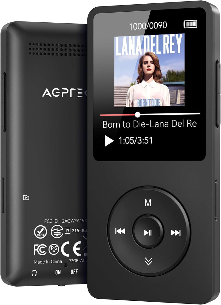 AGPTEK MP3 Player 32GB Bluetooth 5.0, 1.8 Zoll 70 Stunden Wiedergabezeit Digital Kinder MP3 Player m