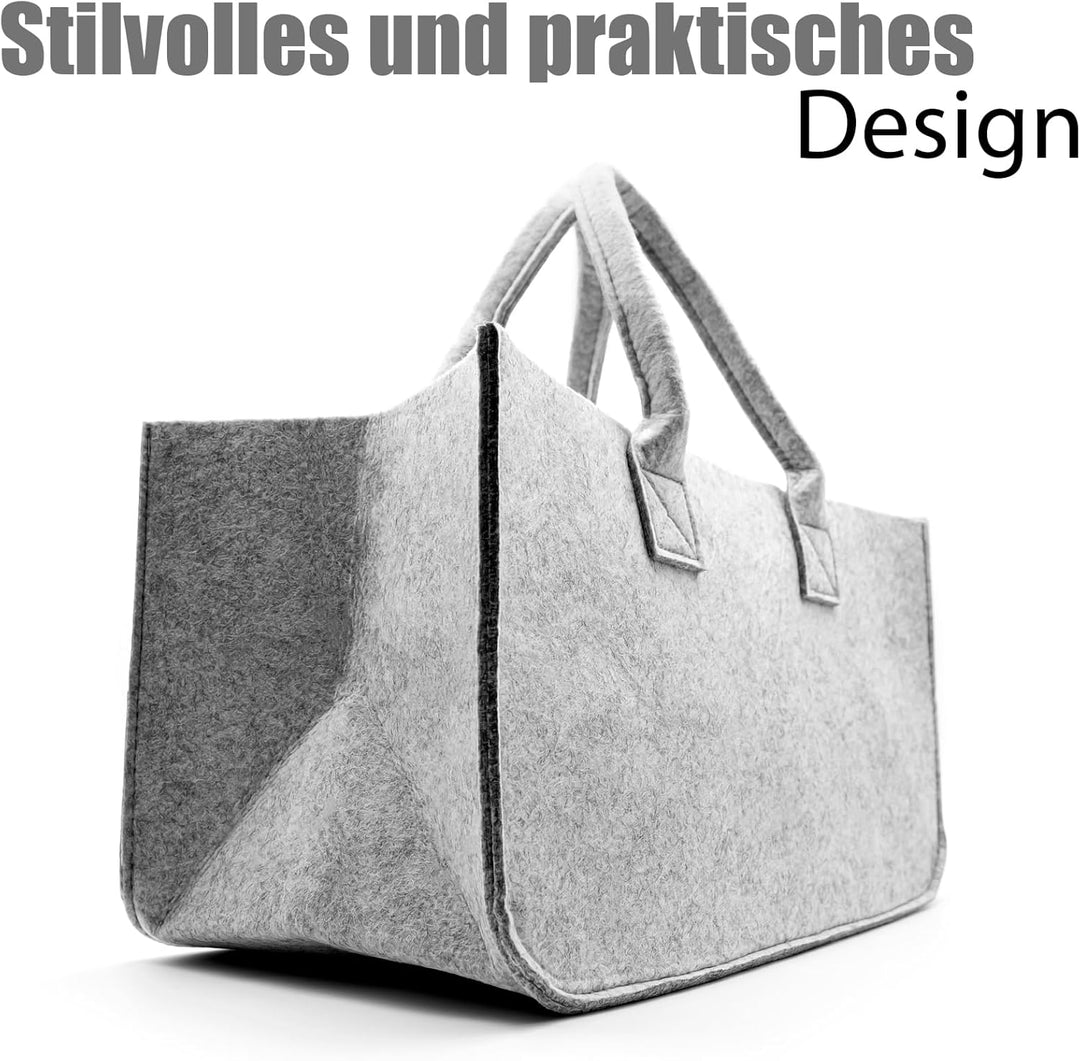 BigDean 3 Stück Filztasche gross in Hellgrau für Kaminholz oder als Shopper verwendbar – Kaminholzko