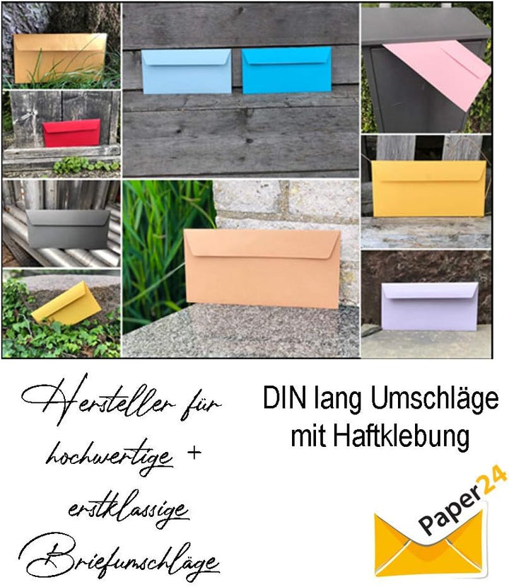 DIN lang Briefumschläge, 110x220mm, 120g, gerade Lasche mit Haftklebung, ideal für Geburtstag, Weihn